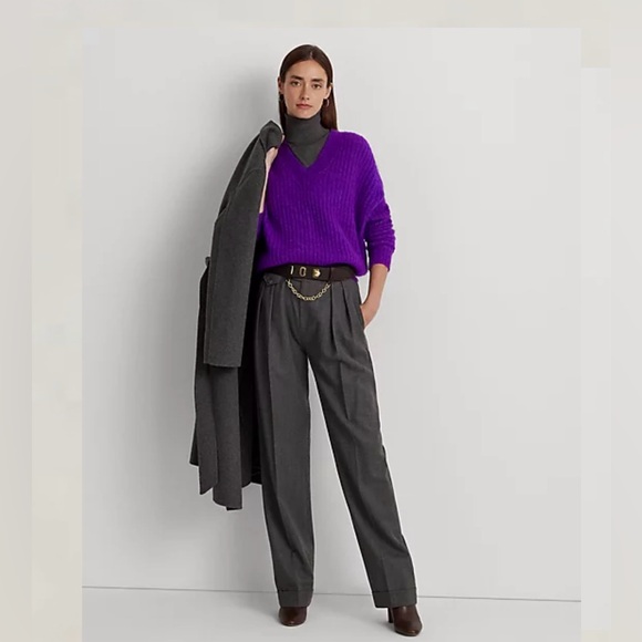 RALPH LAUREN Wool Blend Ribbed V-Neck Purple Sweater S NWT - Picture 4 of 10